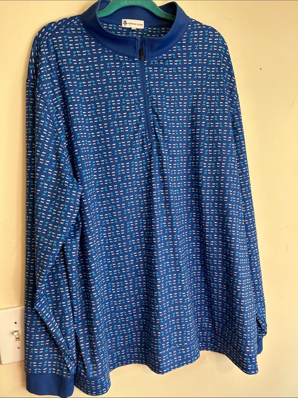 Herman Dunn Blue Patterned 1/4 Zip Lightweight Golf Pullover